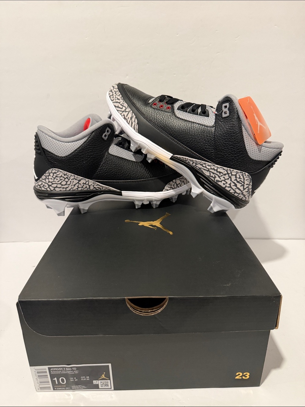 Air Jordan Retro 3 Mid TD Cleat Black Cement; Sz: 10 (FZ8626-001)
